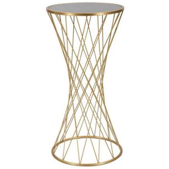 Dmora Dmora - Tavolino da salotto Berceto, Tavolo basso da caff&egrave;, Portariviste per divano, Ripiano da soggiorno, Oro, 40x40 h80 cm