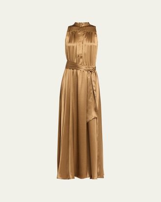 Kiton Sleeveless Gathered Silk Maxi Dress With Belt