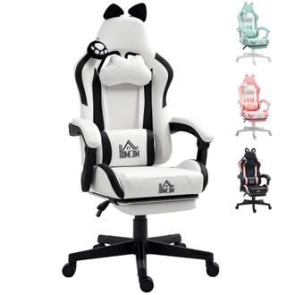 OEM Silla Gamer Reclinable Con Altura Ajustable Reposapi&eacute;s Retr&aacute;ctil Soporte Lumbar Y Reposacabezas Desmontable Blanco