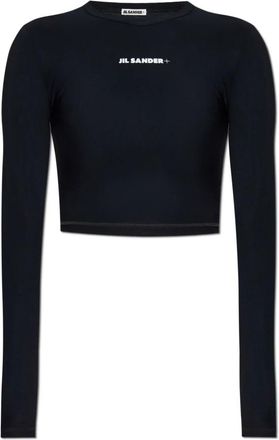 Jil Sander Swimtop met logo-print - Dames - Strandmode - Zwart - S - Leer - Badmode