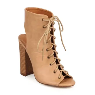 Liliana Womens Sage Peep Toe Lace Up Heel Bootie In Beige
