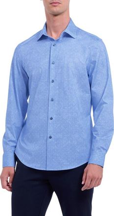 Bugatchi James OoohCotton Geo Print Button-Up Shirt in Sky at Nordstrom, Size Xx-Large