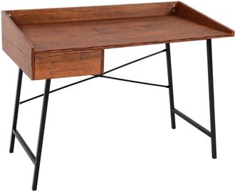 Hhg Scrivania toeletta consolle tavolino HHG 811 struttura 3D acciaio mdf 98x114x60cm legno scuro