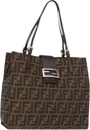 Fendi Pre-owned Shoulder Bags, female, Brown, Size: ONE SIZE Pre-owned Canvas Shoulder Bag