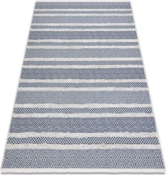 RugsX Carpet ECO SISAL Boho MOROC Lines 22328 fringe - two levels of fleece cream / navy blue, recycled carpet blue 117x170 cm
