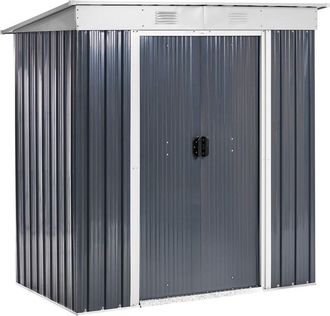 Beliani Cobertizo De Jard&iacute;n De Acero Galvanizado Para Guardar Herramientas Equipamiento Gris Grafito Acilia