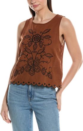 Ellen Tracy Linen-Blend Embroidery Tank Top