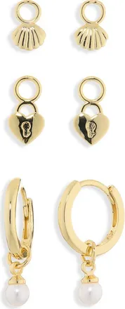 Argento Vivo Shell Hoop Earrings & Assorted Charms 4-Piece Set in Gold at Nordstrom Rack