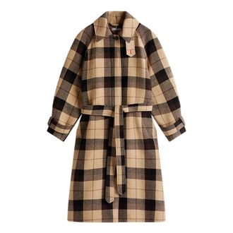 Tommy Hilfiger Jassen, Dames, Veelkleurig, S, Wol, Geruite Oversized Mantel met Riem van Wolmix