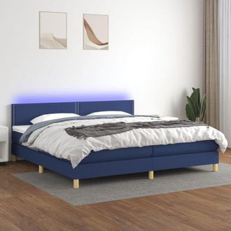 vidaXL Cama Box Spring Con Colch&oacute;n Y Led Tela Azul 200x200 Cm Vidaxl