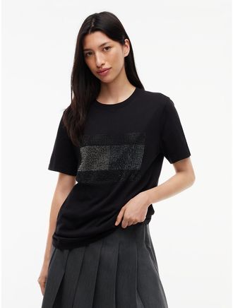Tommy Hilfiger Womens Tommy Jeans Rhinestone Flag T-Shirt - Black - XS