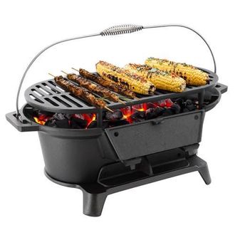 MegaChef Oval Cast Iron Portable Hibachi Grill for Outdoor Use and Camping in Black at Nordstrom