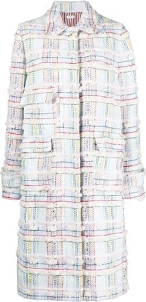 Thom Browne single-breasted tweed coat - women - Silk/Cotton/Acetate/Acrylic/Polyamide/Polyester/Viscose/Virgin Wool/Wool - 38 - White