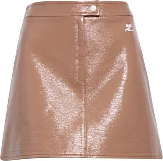 Courr&egrave;ges Re-Edition Vinyl Miniskirt in Bronzer at Nordstrom, Size 42