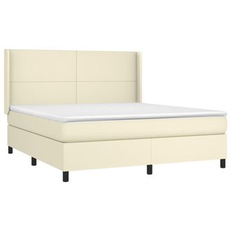 vidaXL Cama Box Spring Colch&oacute;n Y Led Cuero Sint&eacute;tico Crema 160x200 Cm Vidaxl