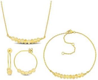 Delmar Beaded Citrine Hoop Earrings, Bracelet & Necklace Set in Yellow Gold/Citrine at Nordstrom Rack