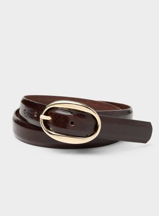 Simons Womens Oval-buckle shiny textured leather belt