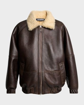 Jacquemus Men & apos;s Leather and Shearling Bomber Jacket