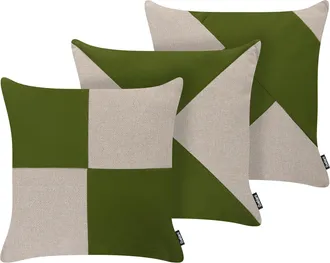 Beliani Conjunto De 3 Cojines Decorativos Para Exterior De Olefina Accesorios De Jard&iacute;n Verde/beige Aletris