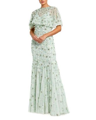 Mac Duggal Womens Embellished Illusion Cape Sleeve Trumpet Gown in Sage at Nordstrom, Size 16