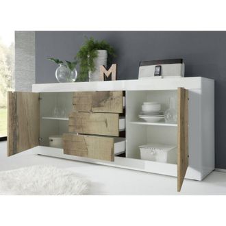 Dmora Aparador Pasubio, C&oacute;moda 3 Cajones, 2 Estantes, 2 Puertas, 210x42x85.8h Cm Blanco Brillante