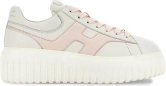 Hogan Gestreepte Sneakers in Ivoor en Roze - Dames - Sneakers - Beige - 40 EU - Leer - Schoenen