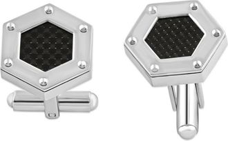 Pompeii3 Mens Stainless Steel And Black Carbon Fiber Hexagon Polished 16.5mm Cufflink