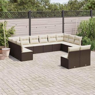 vidaXL Set De Sof&aacute;s De Jard&iacute;n Y Cojines 12 Pzas Rat&aacute;n Sint&eacute;tico Marr&oacute;n Vidaxl