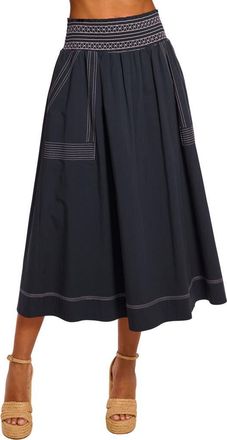 Ramy Brook Galia Topstitch Detail Cotton Blend Skirt in Navy at Nordstrom, Size Medium