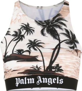 Palm Angels palm-print crop top - women - Elastane/Polyester/Polyamide/Elastane - M - White