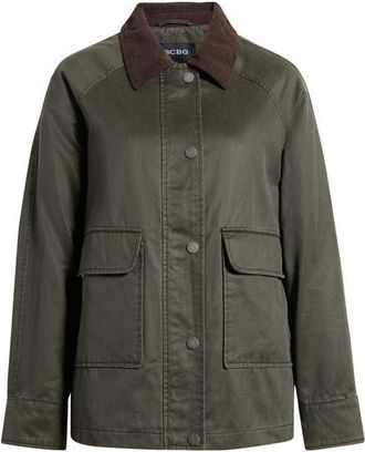 BCBGeneration Corduroy Collar Cotton Barn Jacket in Army at Nordstrom, Size X-Small