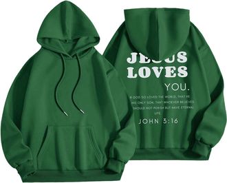 Generic womens jumper under 10 pounds longline hoodie for women Womens Hooded Printed Hooded Neck Long Sleeve Pocket Sweatshirt Tops discount code for clearen