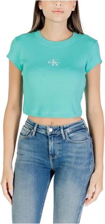 Calvin Klein Jeans Ronde Hals Korte Mouw Katoenen Top - Dames - T-shirts - Blauw - L - Katoen - Tops