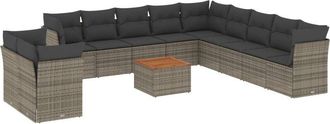 vidaXL Set De Sof&aacute;s De Jard&iacute;n 12 Pzas Con Cojines Rat&aacute;n Sint&eacute;tico Gris Vidaxl