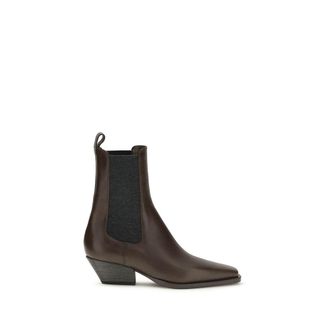 Brunello Cucinelli Brown Calf Leather Bos Taurus Ankle Womens Boots