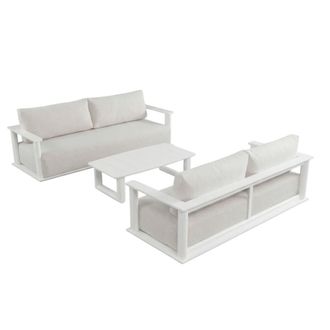 Kerama Conjunto de jard&iacute;n 6 plazas de aluminio blanco y cojines beige