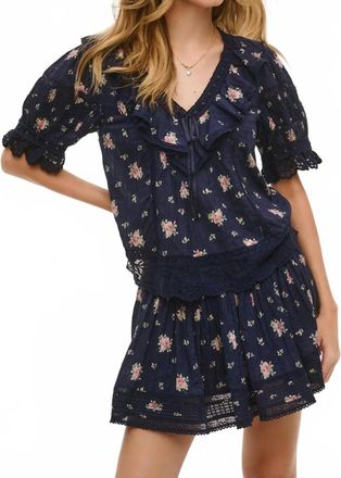 LoveShackFancy Romilly Floral Blouse In Inkwash