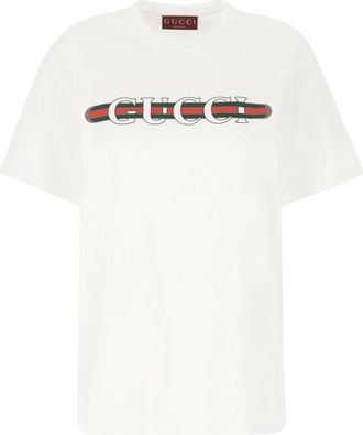 Gucci T-Shirts, female, White, Size: L Printed Cotton Jersey T-Shirt