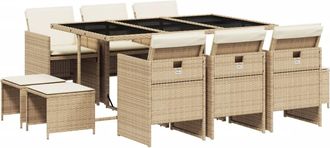 vidaXL Vidaxl - Set Comedor De Jard&iacute;n 11 Pzas Con Cojines Rat&aacute;n Sint&eacute;tico Beige