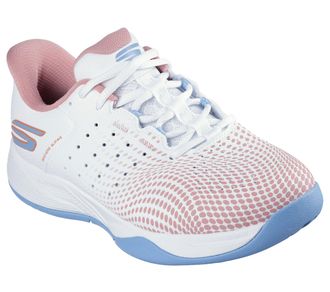 Skechers Womens Viper Court Reload Pickleball-Shoes, White Synthetic/Textile/Blue Trim, 4.5 UK