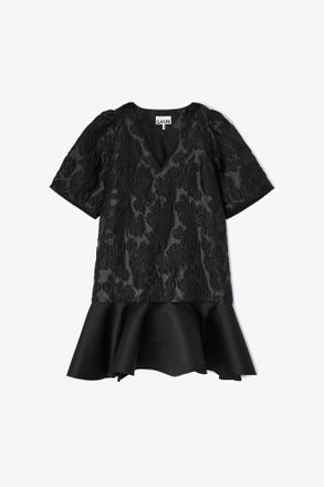 Ganni Satin Cloque Mini Dress - Size 2 Black