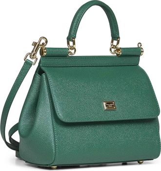 Dolce & Gabbana Womens Handbag Sicily Small Emerald Green Calf Leather Handbags Hand Bags