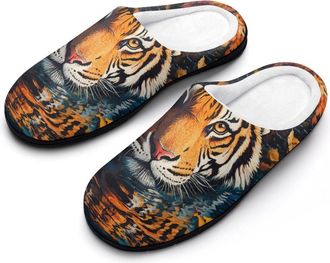 Generic Tiger Swimming in Autumn Slippers Men Winter Warm Cotton Anti-Slip Indoor Slip-Ons House Shoes
