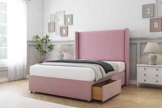 Comfort Beds Madrid Plush Divan Base 2 Drawers - 54 Wingback in Pink | Size: Super King