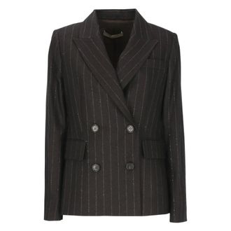 D.exterior Gestreepte Wol Blazer - Dames - Jassen - Bruin - Maat: S Wol