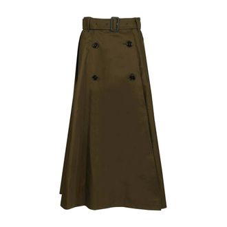 Burberry Gabardine Trench Midi Skirt - female - Burberry - Midi Skirts - Green - M - Skirts
