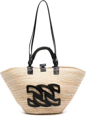 Casadei Panarea logo-appliqué tote bag - women - Raffia/Calf Leather - One Size - Neutrals