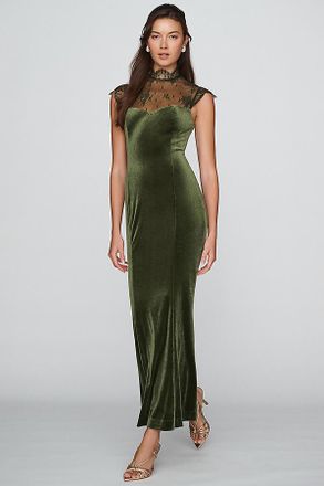 BHLDN Lace High-Neck Velvet Maxi Dress