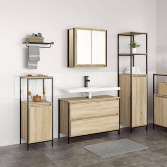 Berkfield Home 3 Piece Bathroom Furniture Set Sonoma Oak Engineered Wood in Brown