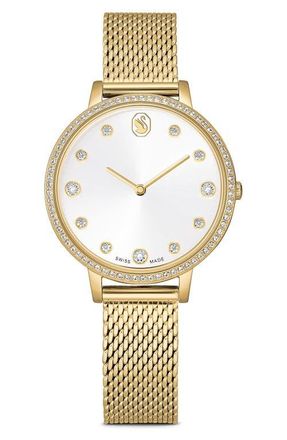 Swarovski Clarica Mesh Strap Watch, 35mm in Gold at Nordstrom